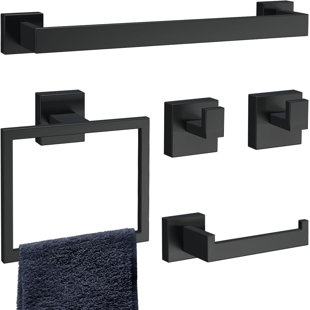 Ensemble 5 pièces de quincaillerie de salle de bain noire matte en acier inoxydable 16 po