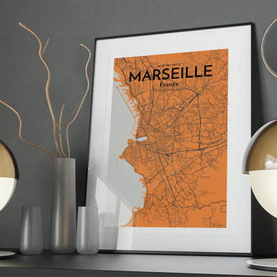 Marseille City Map in Orange 1 Piece Wall Art