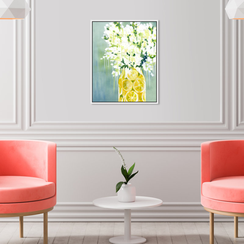 Limoncello - peinture sur toile, H 36 po x l 30 po, Cadre blanc