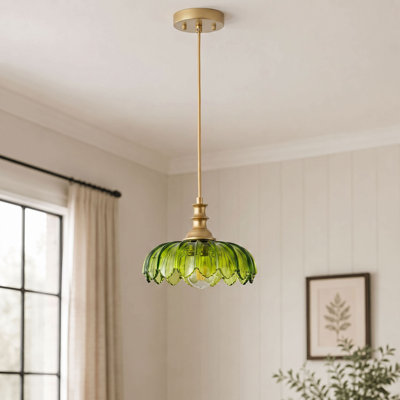 Suspension florale en laiton poli et verre, culot E26, 1 lumière, hauteur réglable, intensité variable, certifiée ETL
