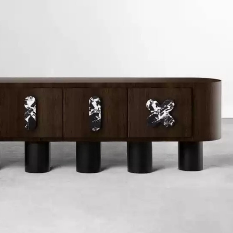Meuble télé Vintage Designer, Bois espresso / blanc / noir