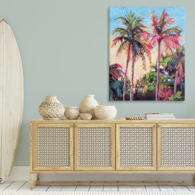 "Tropical Palms Pink", art mural sur toile par Nina Blue