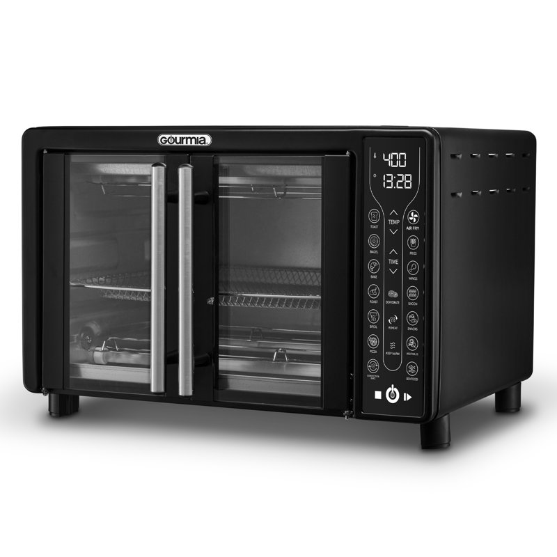 Gourmia 26 Quart Air Fryer Toaster Oven with French Doors, 17 Presets, Baking, Toasting, Roasting, Fits 13 Inch Pizza, Black