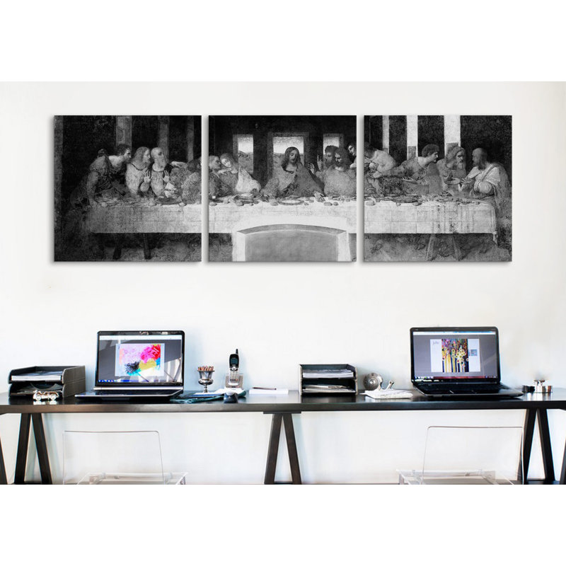 « the last supper ii » par leonardo da vinci, ensemble de 3 reproductions d’art sur toiles tendues, Noir / blanc