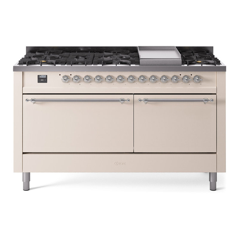 Cuisinière à double combustible de 60 po avec 9 brûleurs scellés et plaque chauffante (porte pleine) Nostalgie II de la série ILVE