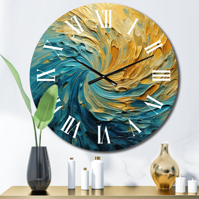 Horloge murale spirales abstraites Golden Ocean, Petit