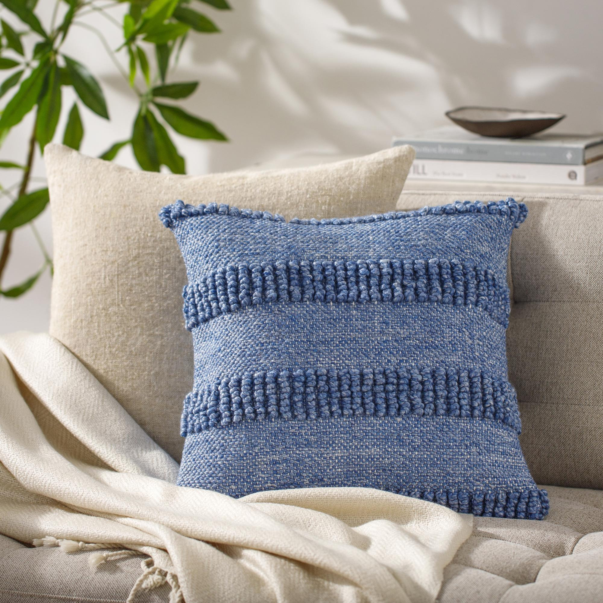 Fernan Striped Throw Pillow, Down, Blue, 20"H x 20"W