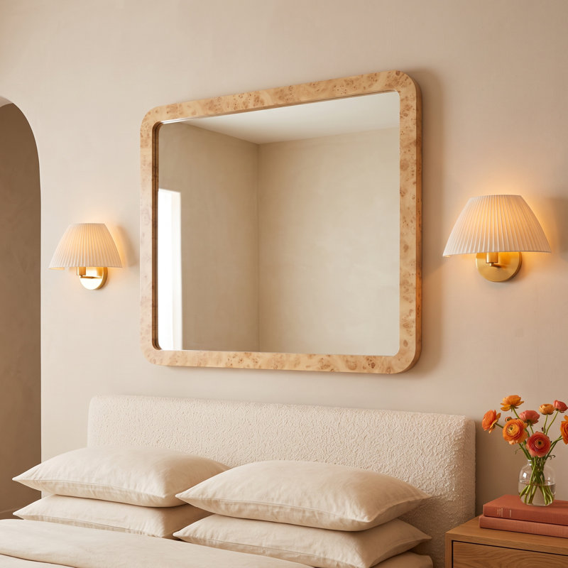 Cora 44 in. W x 36 in. H Rectangular Burl Wall Mirror