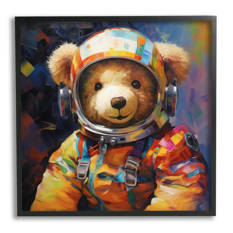 «Ba-976», encadré d'un ours en peluche, astronaute, encadré sur bois par Ray Powers, Giclée encadrée noir minuit