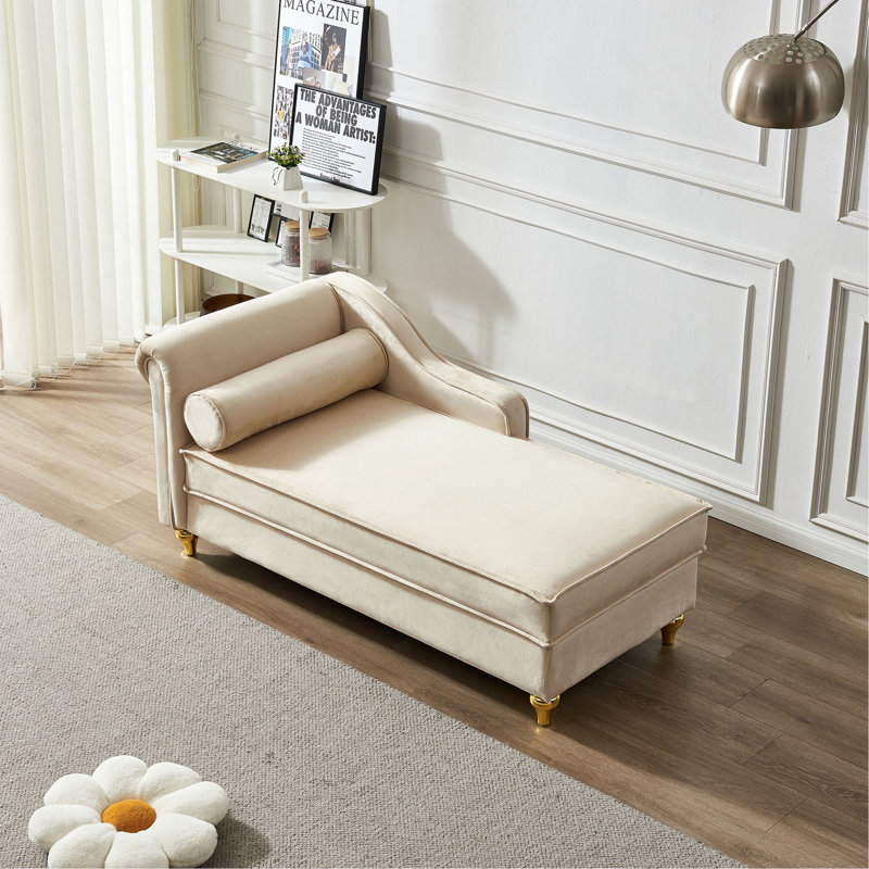 Chaise longue moderne avec revêtement en velours, Beige