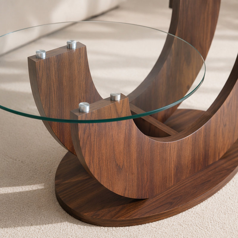 Table basse en verre Creative, Transparent / Walnut