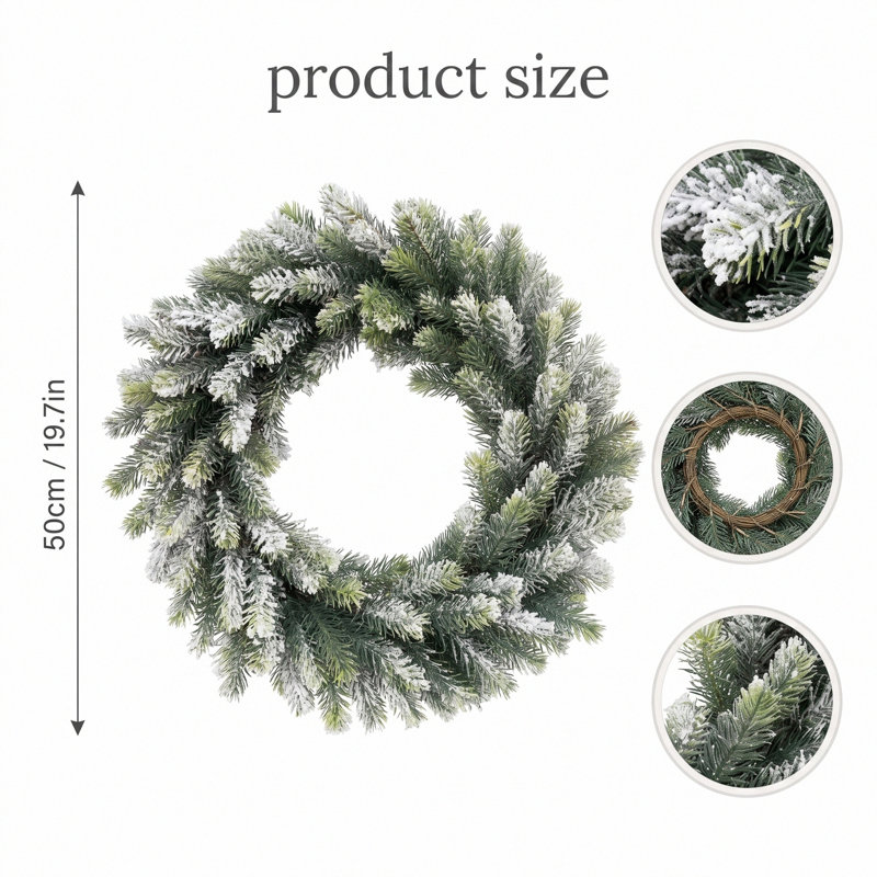 Couronne de pin artificielle enneigée 19,7 pouces, couronne de verdure pour porte d'entrée fenêtre de Noël décor de Noël