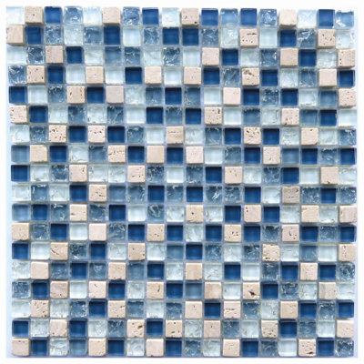 Corsica 0.6" x 0.6" Glass/Natural Stone Grid Mosaic Wall & Floor Tile