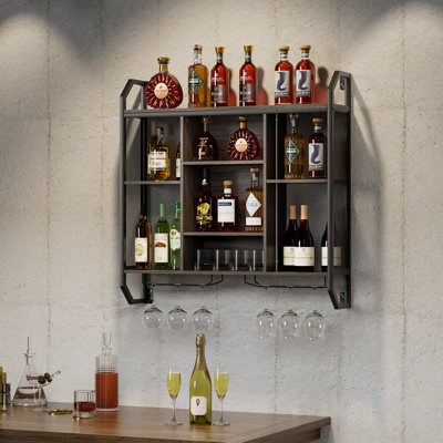 Floating Shelves, 35" Led Wall Mounted Shelf With Adjustable Shelf, Pipe Shelves Hanging Display Rack Bookshelf For Wall Wine Coffee Bar Rack Gaming Room Bathroom