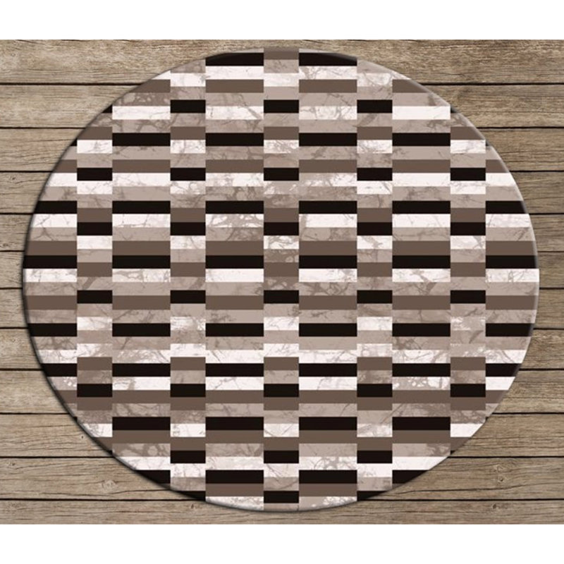 Tapis à carreaux en polyester tissé à plat de couleur brun / noir / beige, Rond 4 pi 7 po