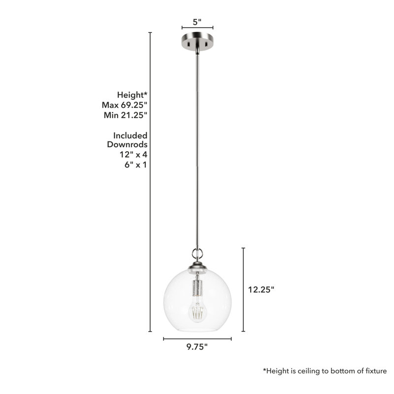 High Oaks 1 Light Globe Pendant, Brushed Nickel