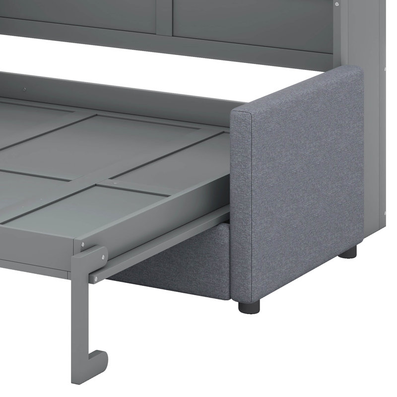 Lit escamotable mural avec coussin Kiora, Gris, Grand