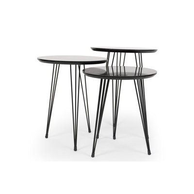 Modern Nesting Table Set (3 Pieces), Grey & Black, 15.0 x 15.0 x 17.7 inches | 100% MDF with Metal Legs | Stylish Industrial Design, Perfect for Living Room & Small Spaces, Durable & Versatile