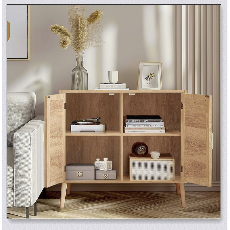 Natural Color Buffet Cabinet with Storage & Solid Wood Feet