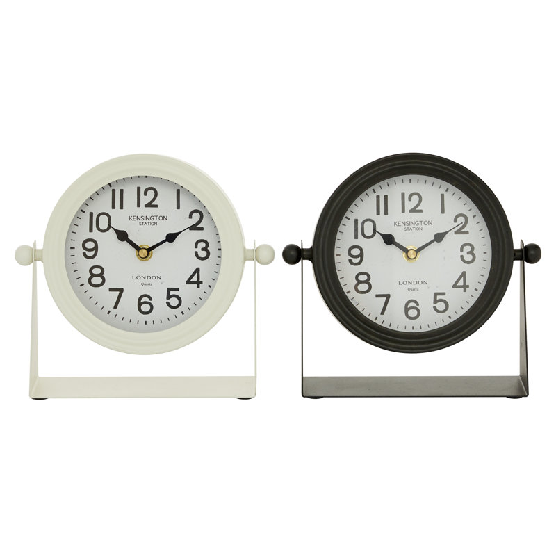 Horloge de table analogique à quartz en métal noir