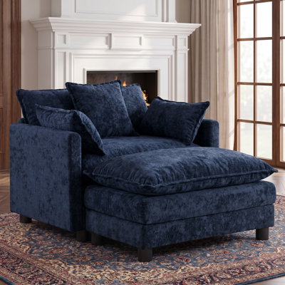 Fauteuil d'appoint surdimensionné en chenille avec repose-pieds