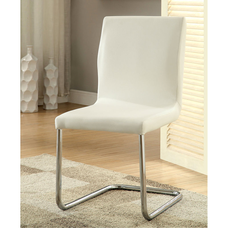 Ensemble de 2 chaises de salle à manger rembourrées blanches avec pieds en forme de L, permettant d'économiser de l'espace sur 2 chaises en similicuir, pratique