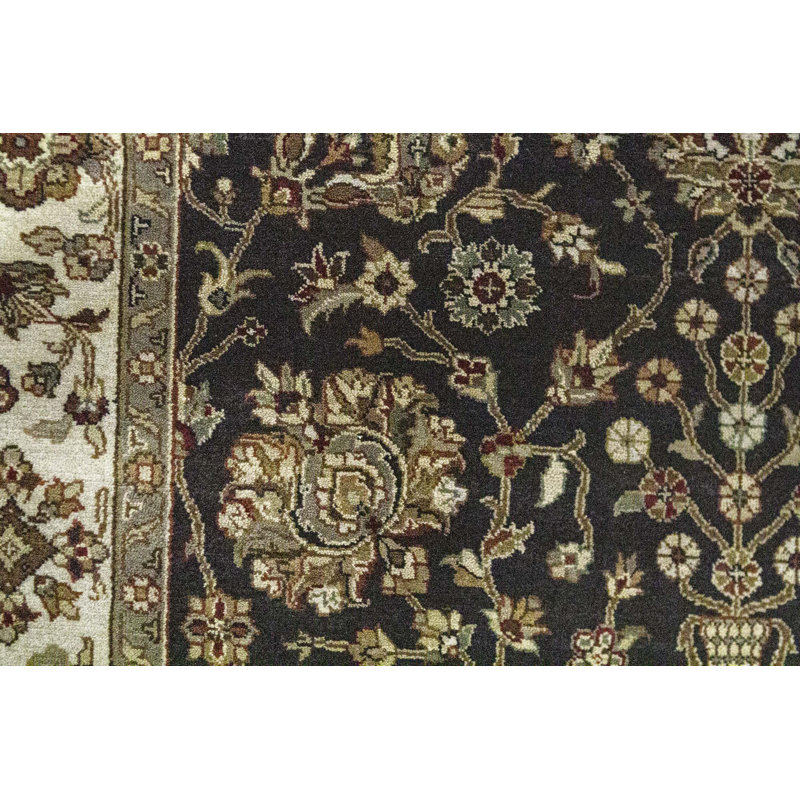 Tapis bleu marine et taupe de haute qualité noué à la main