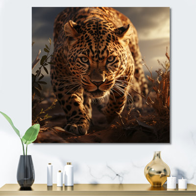 Leopard in the wild at sunset I - Leopard Framed Canvas Print Wall Art