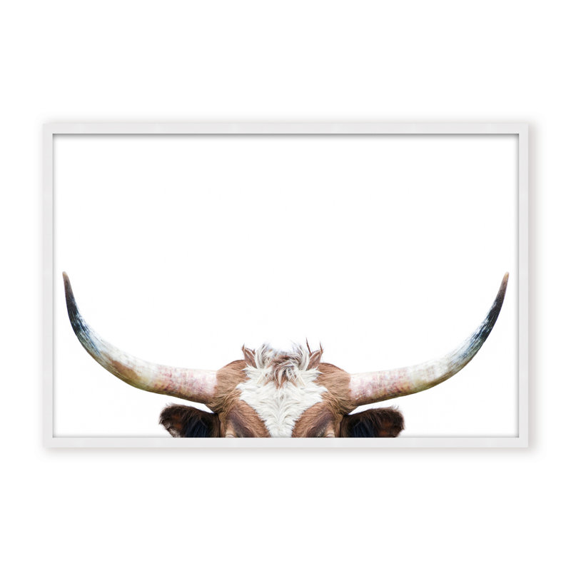 Nature Inspired Peeking Longhorn Cow by  - Picture Frame Photograph on Paper, 32" H x 48" W x 1.125" D, Framed Print, Brown