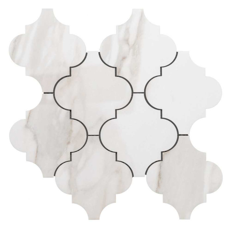 Stately Arabesque 11" x 12" Porcelain Marble Look Wall & Floor Tile, Gold