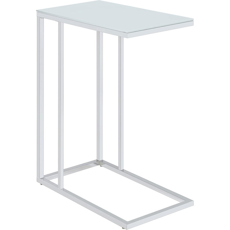 Modern C-Shaped Sofa Side Table With Tempered Glass Top And Chrome Metal Frame - Space-Saving Design For Living Room And Compact Areas