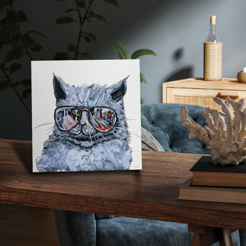 Kitty With Shades -Custom Wrapped Gallery Cavas