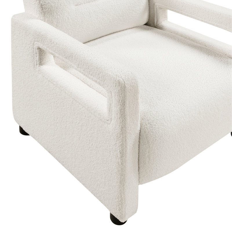 Fauteuil beige avec une structure en contreplaqué robuste et un revêtement bouclé pour une expérience confortable, Beige