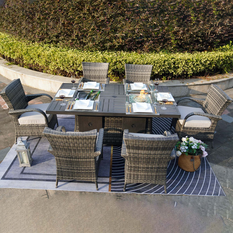 Cademon 6 - Person Wicker Patio Dining Set with Rectangular Table , Cushions Included, Gray