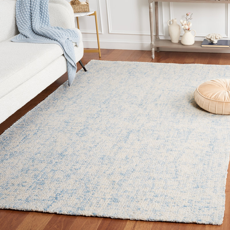 Fredi Abstract Hand Tufted Wool/Cotton Area Rug in Light Blue/Ivory, Rectangle 6' x 9'