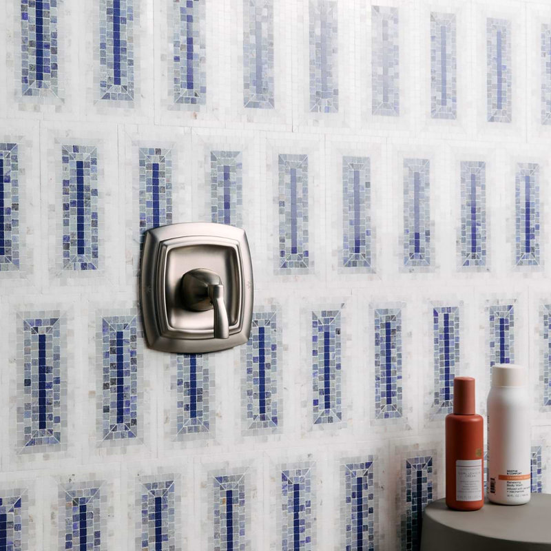 Ako 4x9 Rectangle Marble Micro Mosaic Tile, Azul Blue