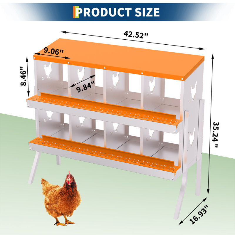 Boîte de nidification en métal pour poules pondeuses, H 35,24 po x l 42,52 po x P 16,93 po, Orange