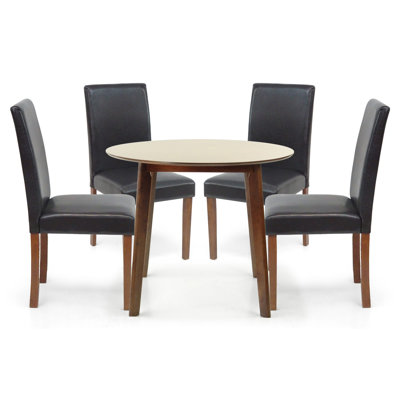 3 Piece Dining Table Set, 2 Classic Style Solid Wood Upholstered Chairs w Round Dining Table