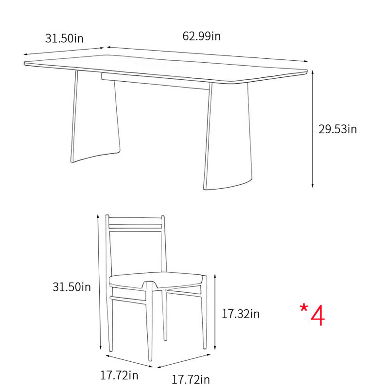 Creamy style modern household dining table sets, 29.53"H x 62.99"L x 31.5"W