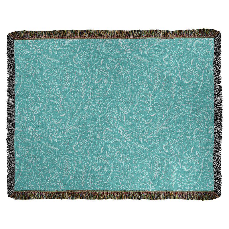Couverture en coton tissé Katelyn Elizabeth Ditsy, l 50 po x L 60 po, Bleu sarcelle / blanc