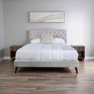 Soft Gray Polyester Upholstered Queen Bed Set With Nightstands For Residential Bedroom Use