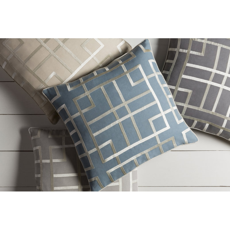 Geometric Throw Pillow, Charcoal\Beige, Down/Feather, 22" H x 22" W x 1" D