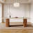 Dining Table With Unique Travertine Slab Top And Semi-Circular Stripe Base （1 item 2 packages）