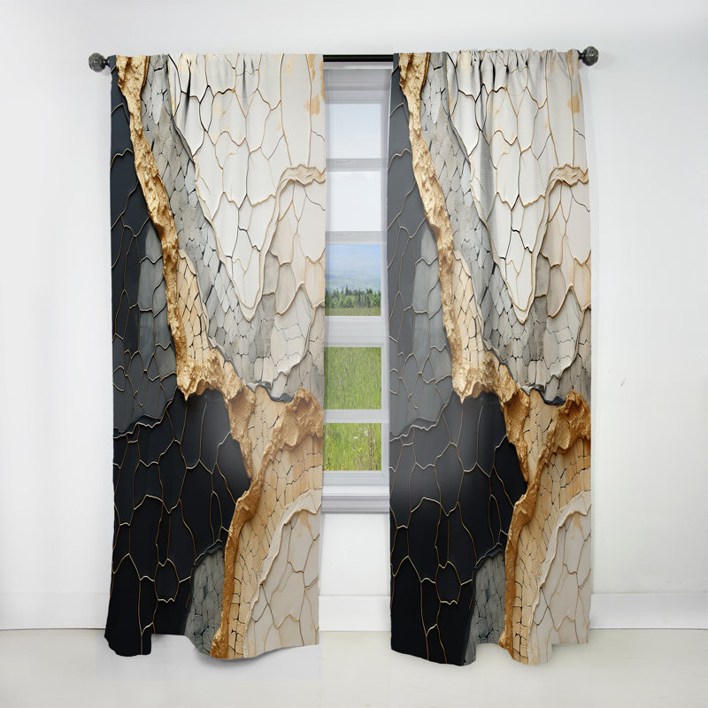 Gizela Black Gold Adorned Potteries VII - Spirals Curtain - Velvet Room Darkening - 1 Panel, 52" W x 95" L