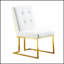 Élégante chaise de salle à manger capitonnée avec base en acier inoxydable à finition dorée, parfaite pour le confort et le style dans toute salle à manger.-1805348683-1805348685