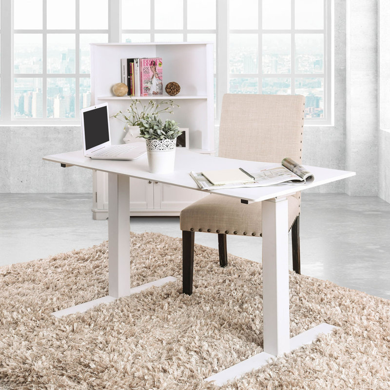 Veyron Adjustable Standing Desk with Power Outlet, White, 29.38" H x 47.25" W x 27.5" D