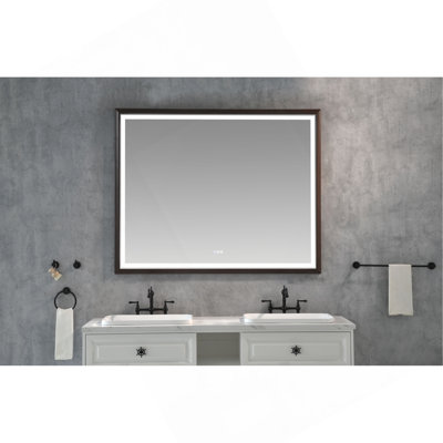 Miroir de salle de bain 60 po x 48 po à DEL avec cadre en aluminium, miroir de meuble-lavabo mural, anti-buée, mémoire, 3 couleurs, réglable en continu