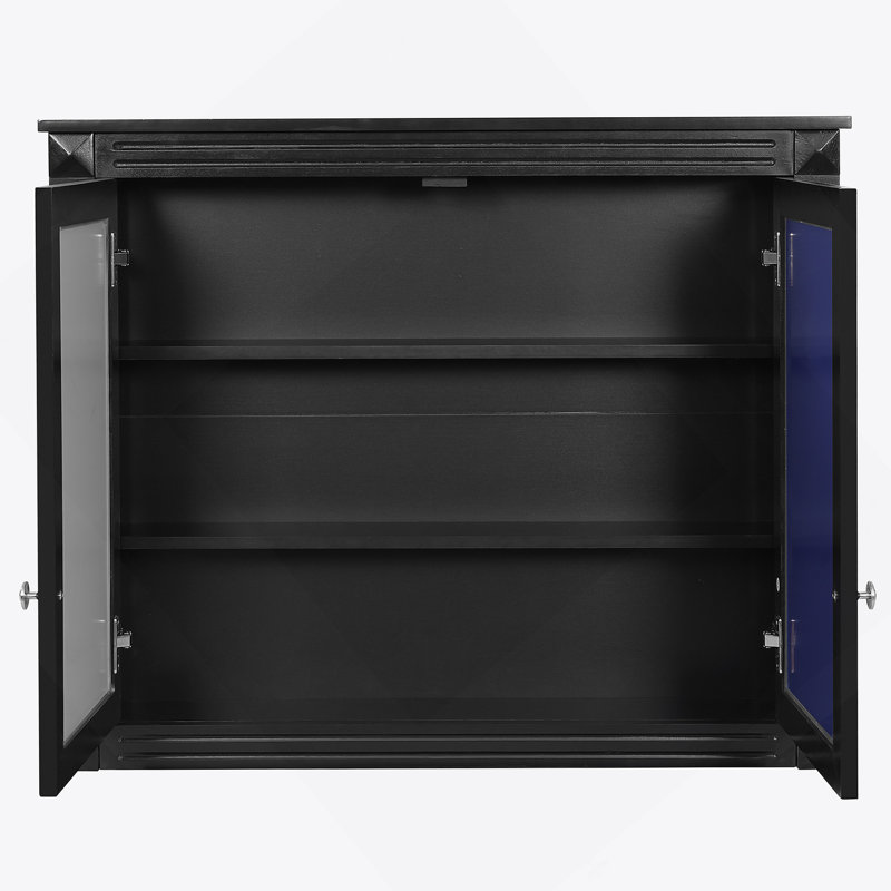 Armoire de rangement murale pour salle de bain, armoire de toilette avec miroir et 2 tablettes réglables, Black