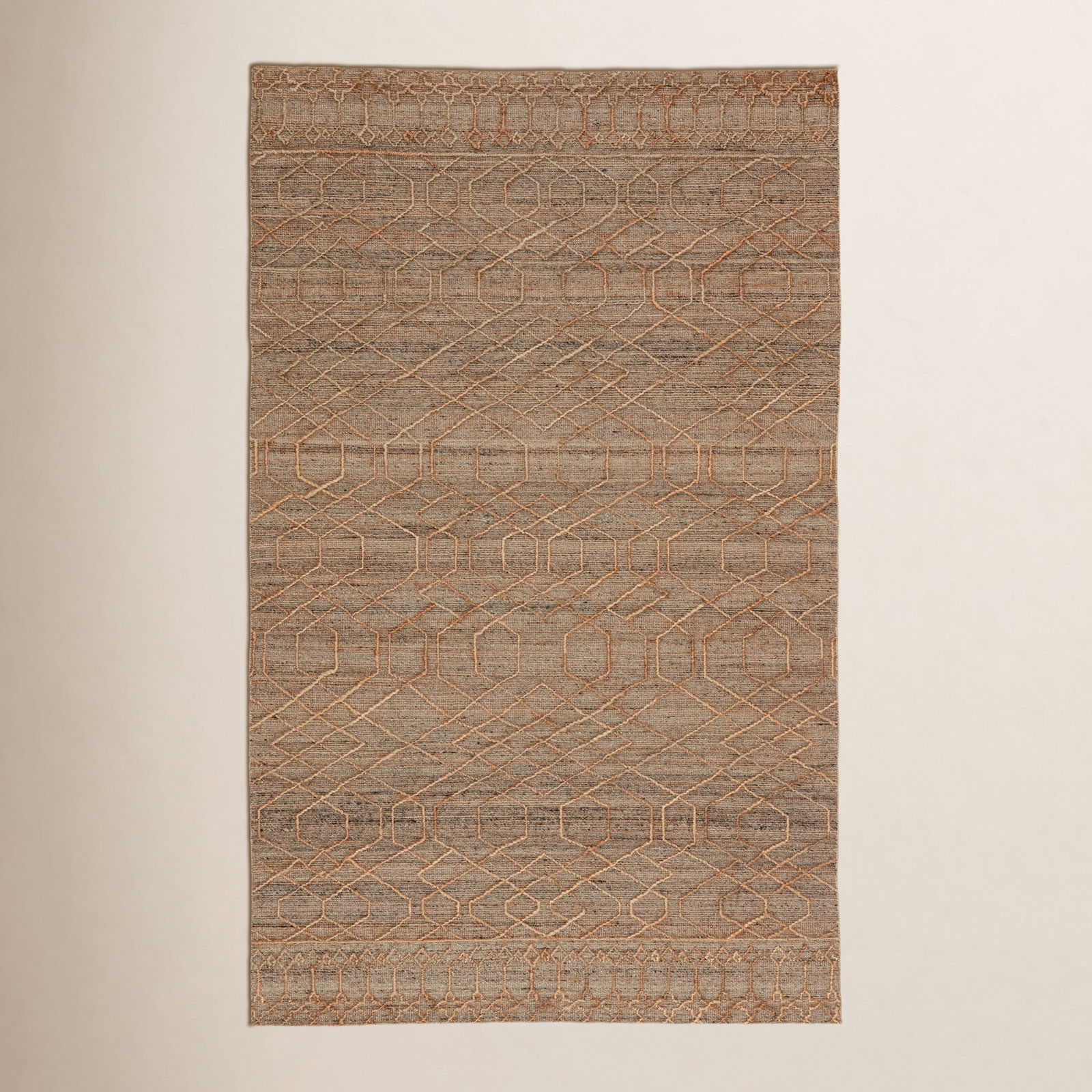 Cecille Beige Oatmeal Hand-Woven Geometric Rug, Rectangle 5' x 8'