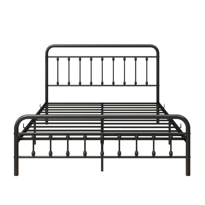 Queen Metal Bed Frame With Vintage Headboard, , Build, And Quiet Peaceful Sleep Frame, Noise , Design, Steel Slats, Under - Access